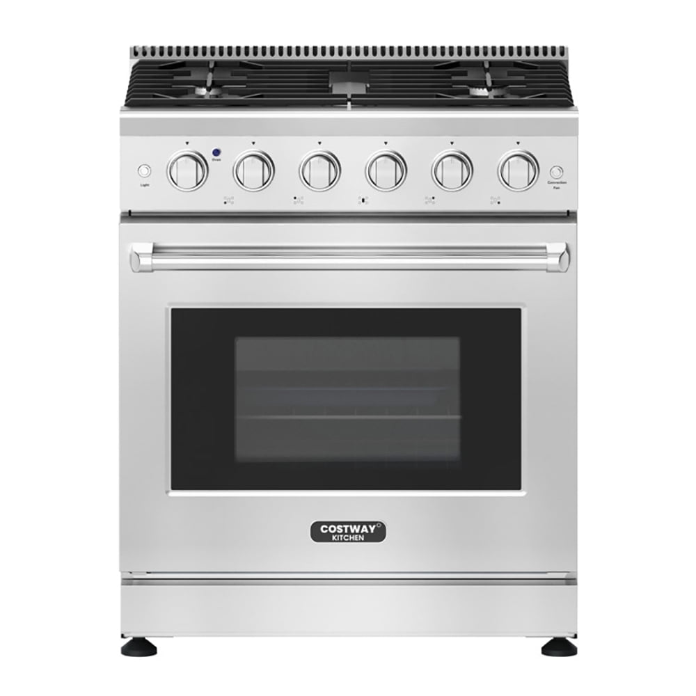 Resenkos 30 Inches 120V Natural Gas Range with 5 Burners Cooktop, Convertible Gas Burner for Kitchen, Stainless Steel