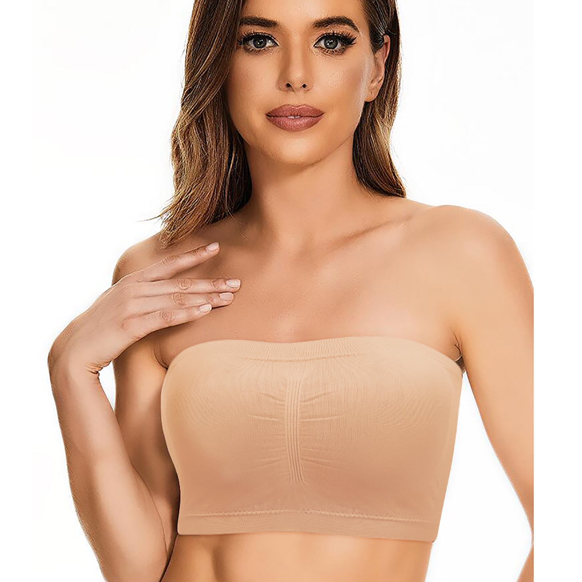 PACK OF 6 MULTICOLOR Women Basic Strech Layer Strapless Seamless Solid  Cropped Tube Top Bra Bandeau