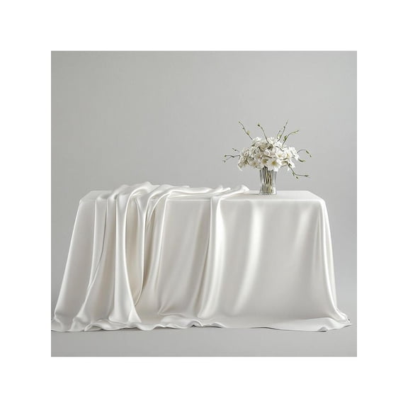 White Satin Rectangular Tablecloth For Weddings, Parties, Banquets