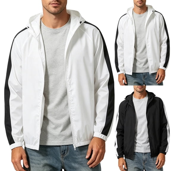 Tqyyweavej Men's Sun Protection Hoodie Jacket Lightweight Full Zip Long Sleeve Hoodies Drawstring Casual Hooded SPF UV Shirts for Hiking