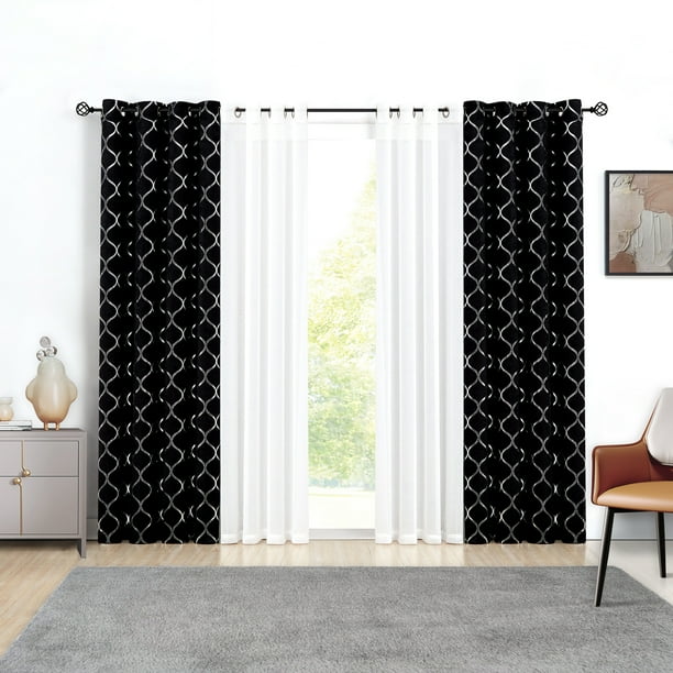 Pinewave Mix and Match Black Curtains and White Sheers for Living Room ...