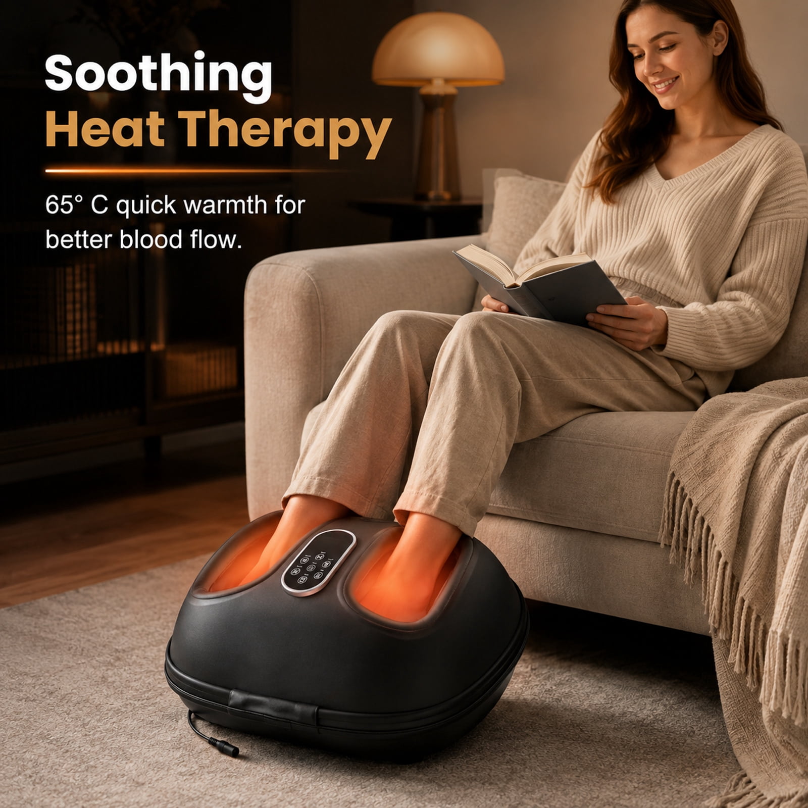 Alvantor Foot Massager with Heat Air Pressure Kneading Rollers, Foot Massagers for Delivers Pain Relief, Tired, Plantar Fasciitis, Black