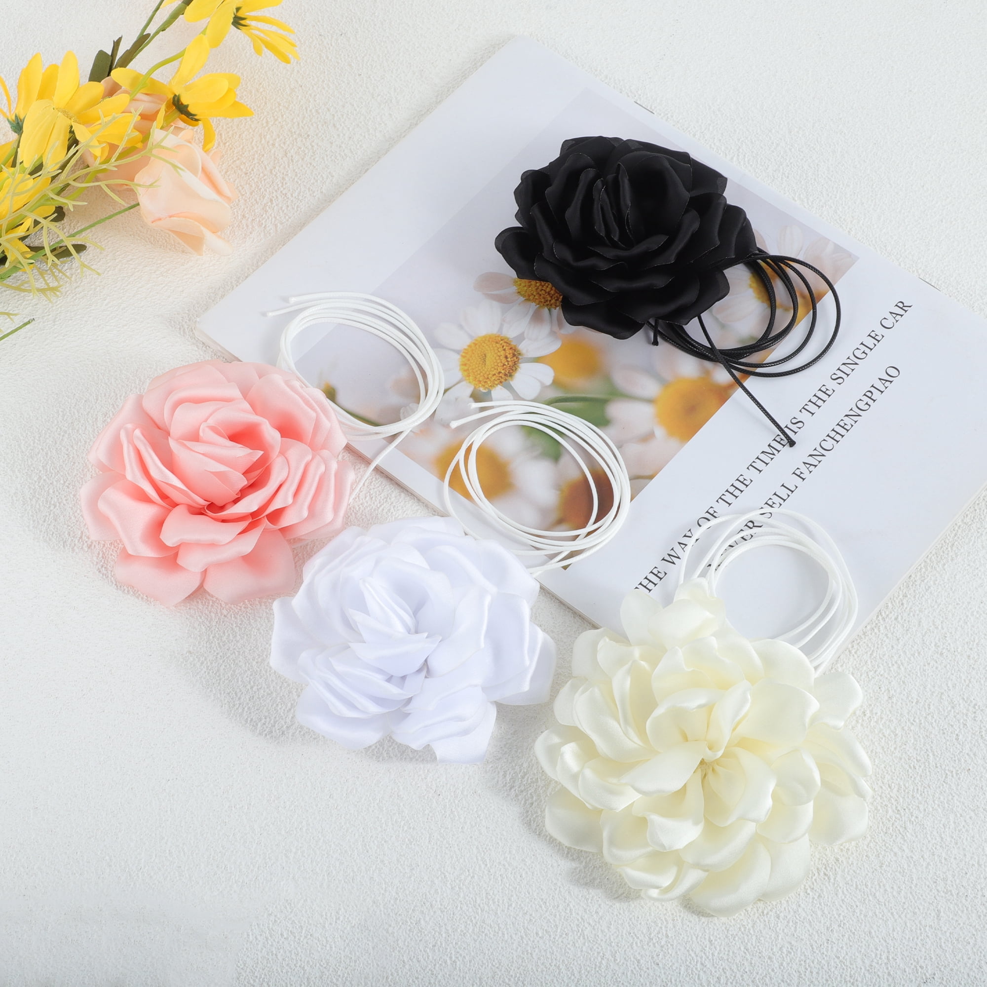 Unique Bargains Flower Adjustable Choker Necklace for Women Beige