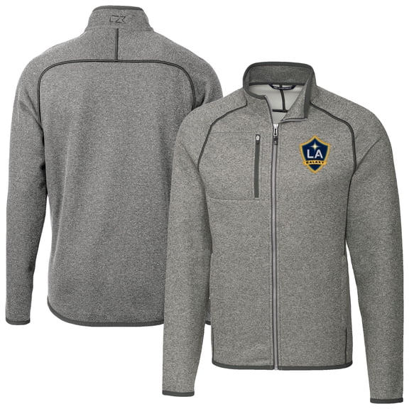Men's-Cutter & Buck  Heather Gray LA Galaxy Mainsail Sweater-Knit Full Zip Jacket