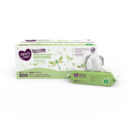 Parent's Choice Cucumber Scent Baby Wipes, 8 packs of 100 (800 ct)
