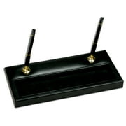Classic Black Leather Double Pen Stand with Gold Accents
