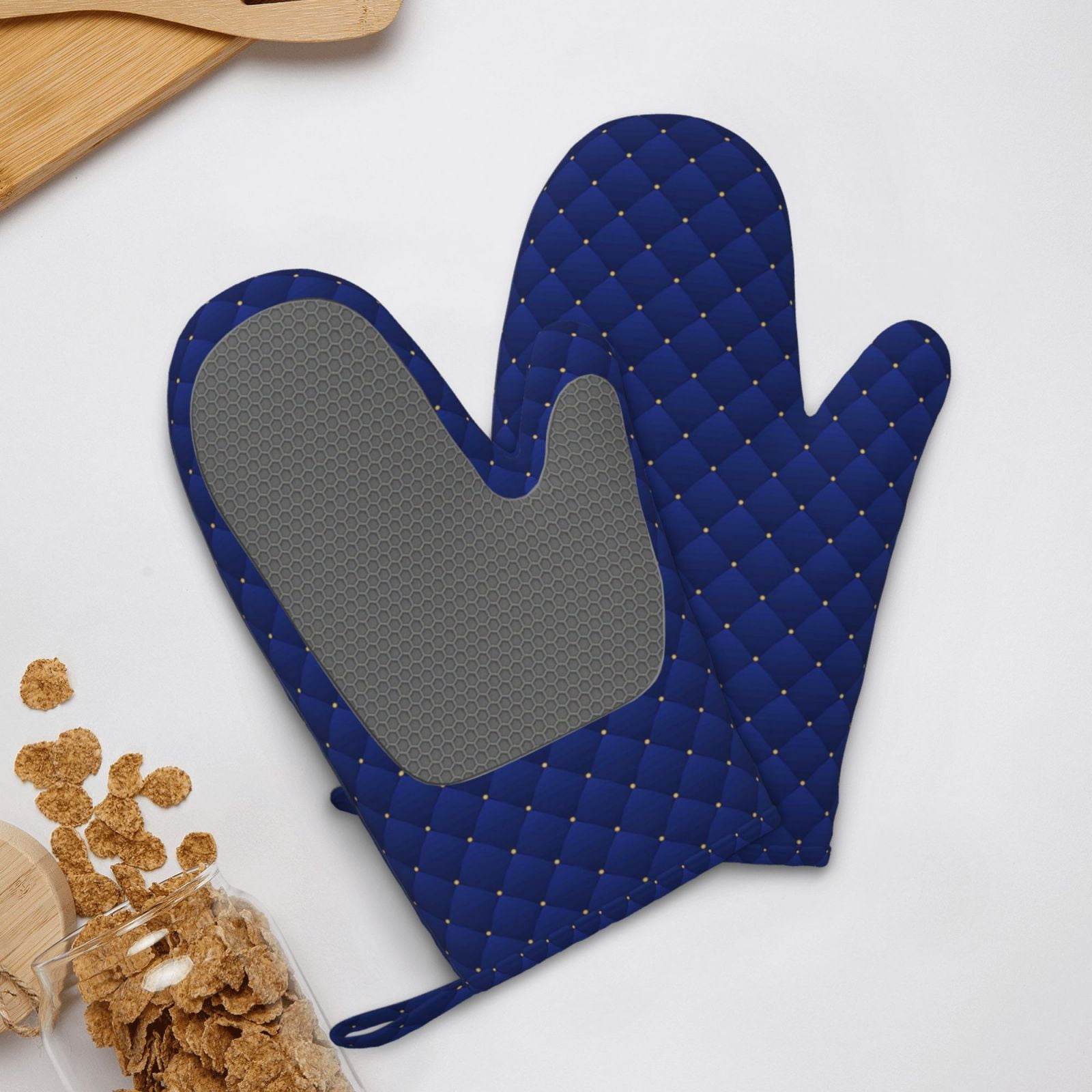 Hirioo Navy Blue for Silicone Oven Mitts for BBQ, Baking, Cooking, Set of 2, Heat Resistant 260℃, Non-Slip Kitchen Essentials