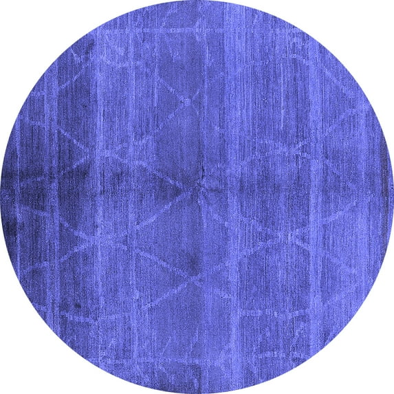 Ahgly Company Machine Washable Indoor Round Oriental Blue Industrial Area Rugs, 5' Round