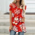 thumbnail image 2 of Camiseta Impresa con Cuello en V de Manga de Raglan de la Parte Trasera Larga Delantera Corta de las Mujeres de Navidad, Vacaciones Informales, 2 of 5