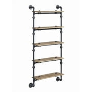 ACME Brantley Wall Rack with 5 Wooden Shelves in Oak and Sandy Black