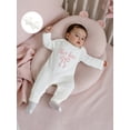 thumbnail image 6 of BemeyourBBs She‘s Here Baby Girls Spring Fall Winter Clothes Newborn Baby Girl Hospital Going Home Outfit Waffled Romper Bow Letter Print Long Sleeve One Piece Jumpsuit with Headband, 6 of 9
