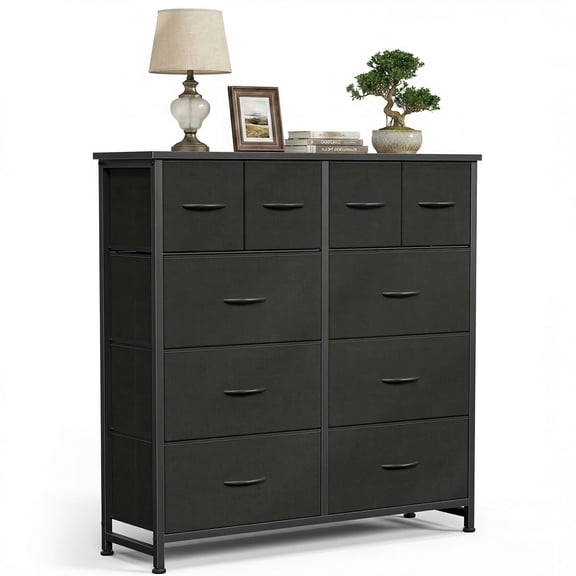 EDX 10 Drawers Fabric Cabinet, Clothes Storing, Storage Tower Organizer TV Stand, for Bedrooms, Wardrobes, Entryways, and Living Rooms, Black
