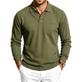 thumbnail image 2 of Mens Long Sleeve Golf Polo Shirt Waffle Knit Fabric Chest Pocket Solid Color Business Casual Top, 2 of 4