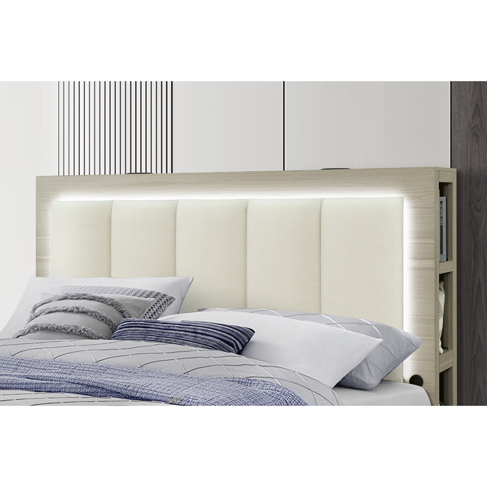 YLIME WHITE MARBLE KING BED FULLY SLATTED WITH LED
