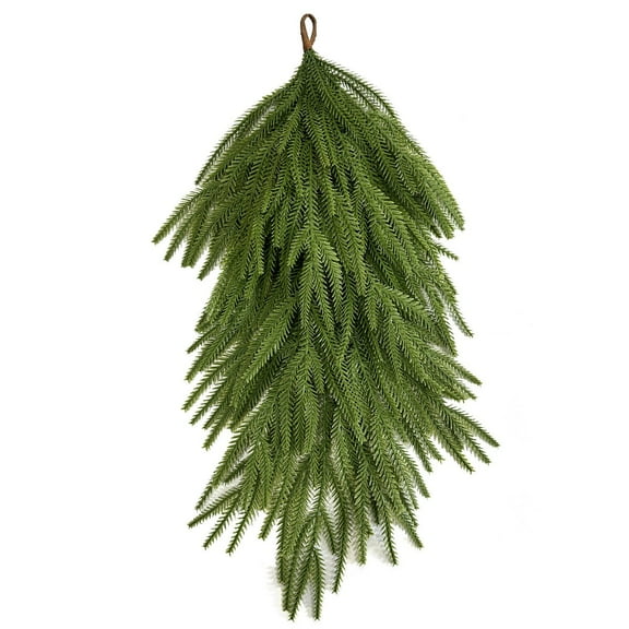 2Pcs Artificial Christmas Teardrop Swag, 25Inch Faux Pine Needles Teardrop Door Swag, Christmas Norfolk Greenery Teardrop Wreath for Xmas Holiday Door Table Mantle Fireplace Indoor Outdoor Decor