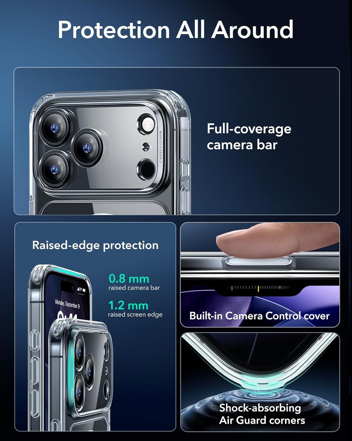 CRKMGS-for iPhone 17 Pro Case, Camera Control, Compatible with MagSafe, Shockproof Military-Grade Protection, Magnetic Phone Case for iPhone 17 Pro, Classic Hybrid Case, Clear