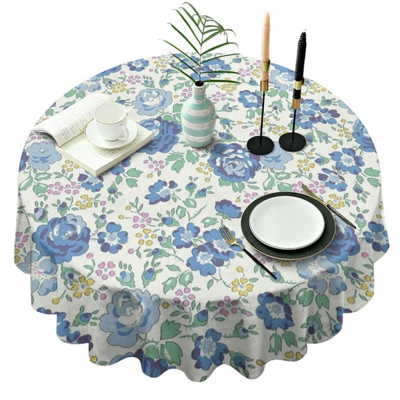 Pioneer Flower Round Tablecloth 60" X 60",Wrinkle Wipeable Table Cloth for Kitchen Dining Room Picnic Patio Party