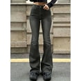 thumbnail image 4 of Pantalones vaqueros elásticos con estampado de bigote para mujer, Pantalón vaquero de cintura alta, color gris, clásico, Y2K, Punk, 4 of 5