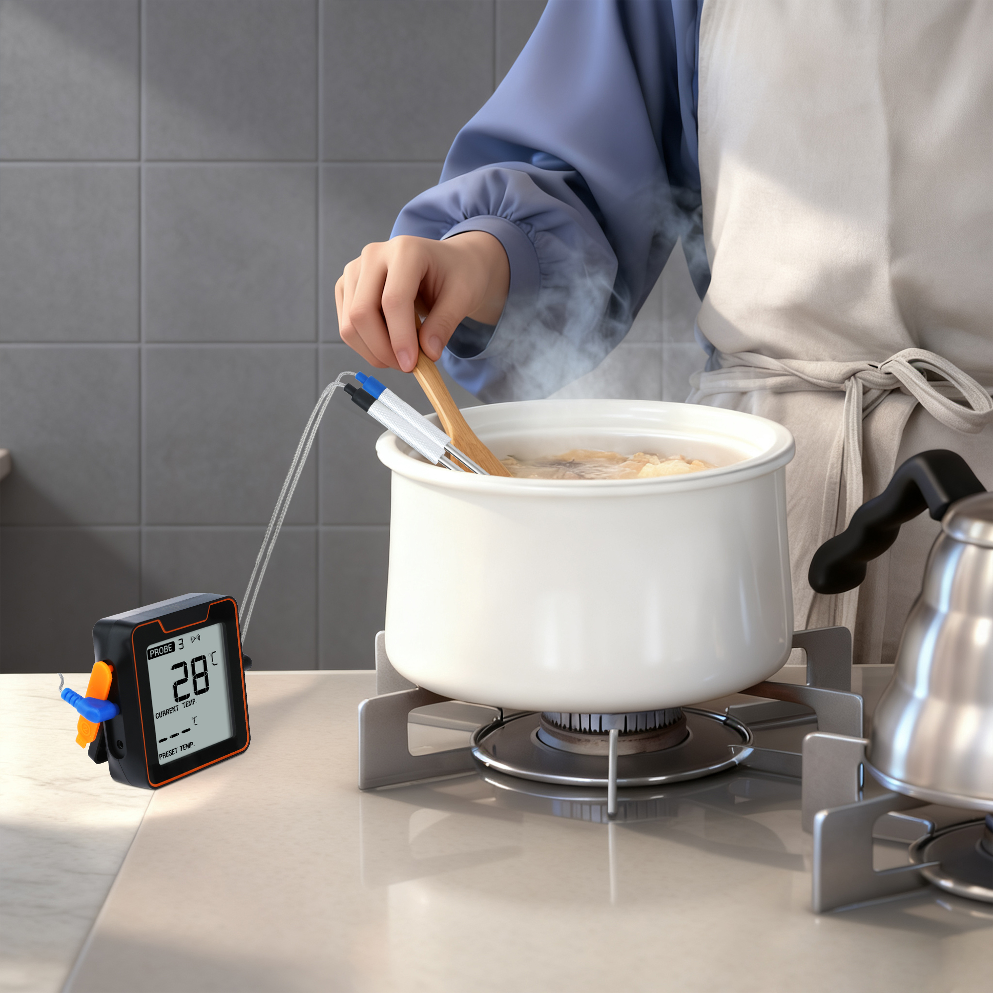 Bluetooth Wireless Meat Thermometer, Instant Read Food Thermometer, Cooking Thermometer for Home and Kitchen 2-pin