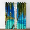 thumbnail image 2 of Ocean Palm Tree Blackout Curtains Tropical Beach Theme Clear Sea Island View Seaside Scenery Print Grommet Window Drapes Decor for Bedroom Living Room Blue 2 Panel Set, 42"x84", 2 of 6