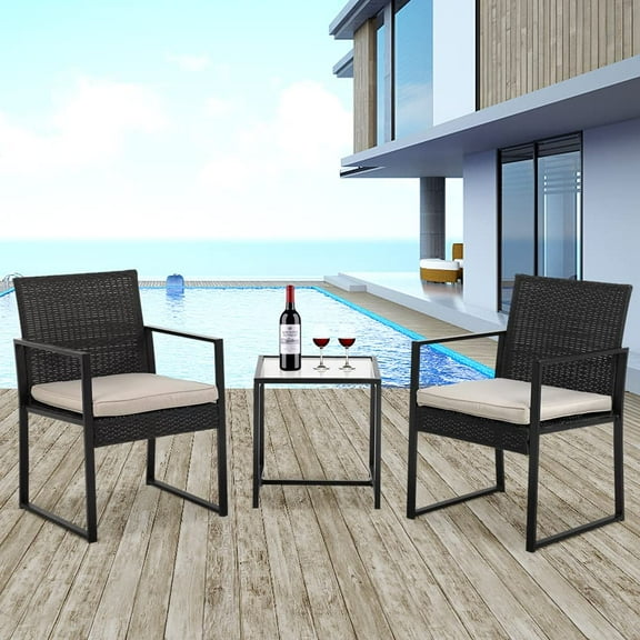 Patio Bistro Sets 3 Piece Rattan Chairs for Outside Wicker Chairs Outdoor Patio Furniture Set Wicker Conversation Set Rattan Patio Chairs with Table for Patio, Backyard Garden Balcony Poolside