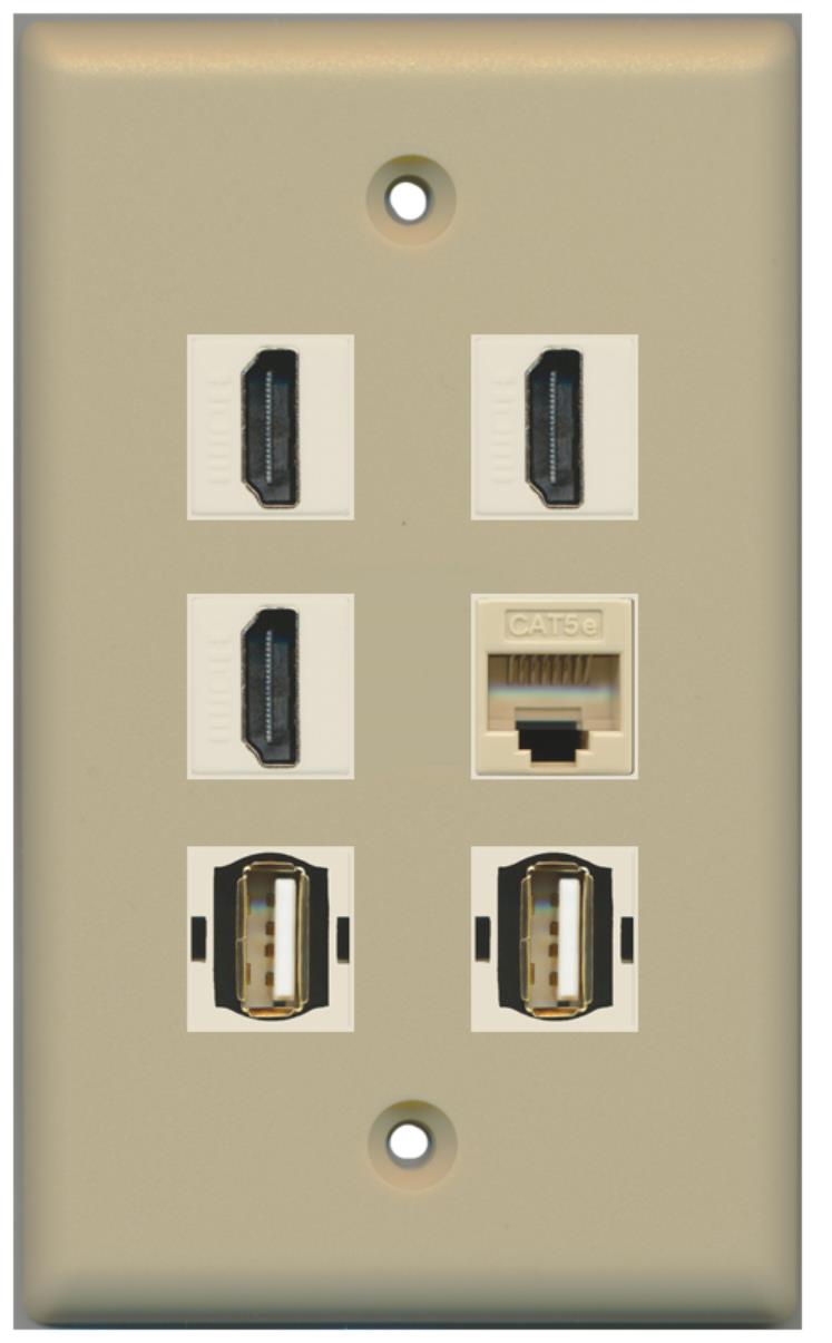 RiteAV 3 HDMI 2 Port USB AA 1 Port Cat5e Wall Plate Ivory