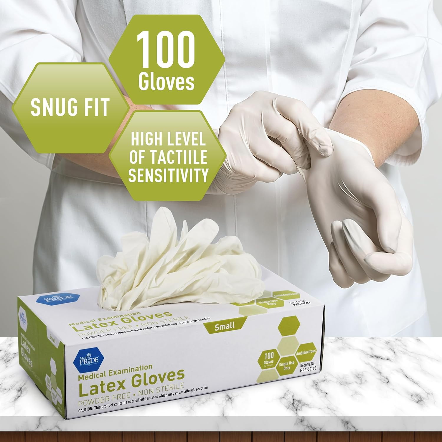Med Pride Disposable Latex Gloves, 5 Mil Thick 1000 Count White Exam Gloves, Medical Grade, Powder-Free, Small