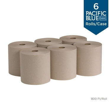 Pacific Blue Basic Recycled Hardwound Paper Towel Rolls, 26301, Brown, 6 Count (800 Feet/Roll)