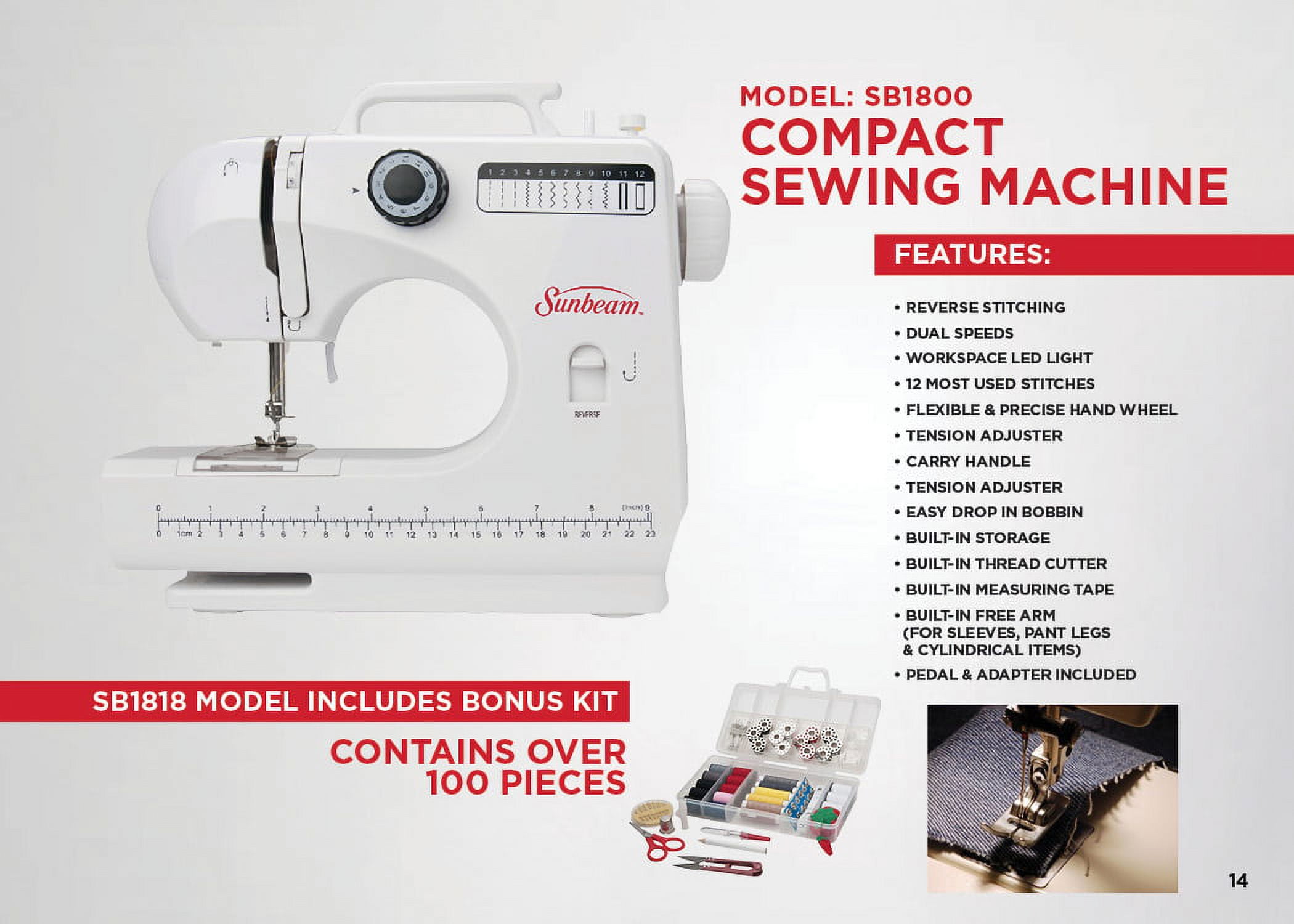 Sunbeam SB1818 Compact Sewing Machine and Sewing Kit