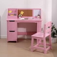 thumbnail image 3 of Kids Study Desk and Chair Set, Wooden School Learning Table with Storage, Hutch and Bulletin Board, Children Computer Desk with Chair, Small Toddler Desk for Home, School,Pink, 3 of 6