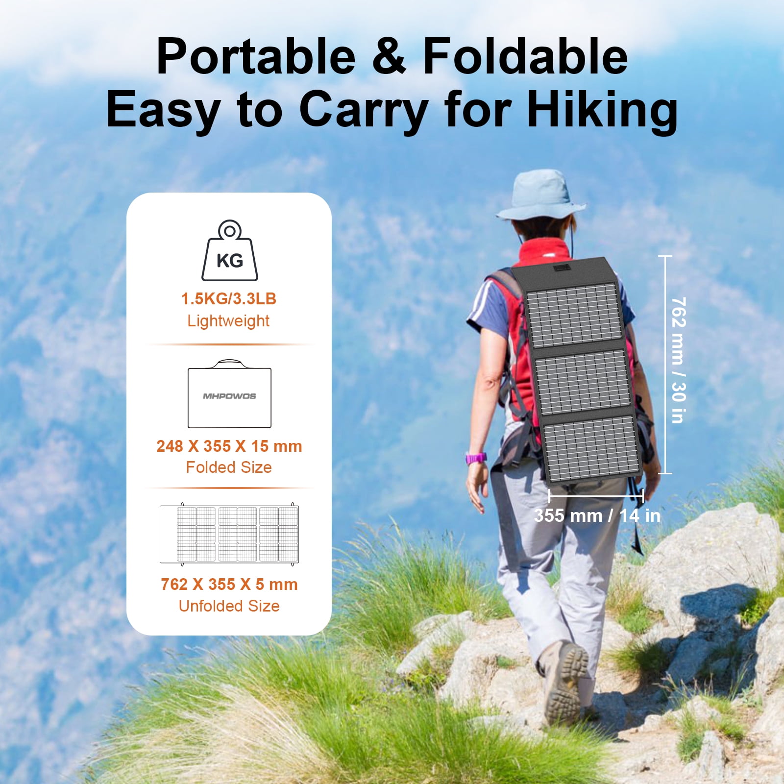 MHPOWOS Portable Solar Panel 45W Type C Solar Charging for Power station Camper Outdoor Trips