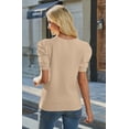 thumbnail image 5 of Wiholl Short Puff Sleeve Sweaters for Women Knit Tops 2026 Trendy Crewneck Striped T Shirts Casual Summer Blouses Beige Tshirts for Women, 5 of 8
