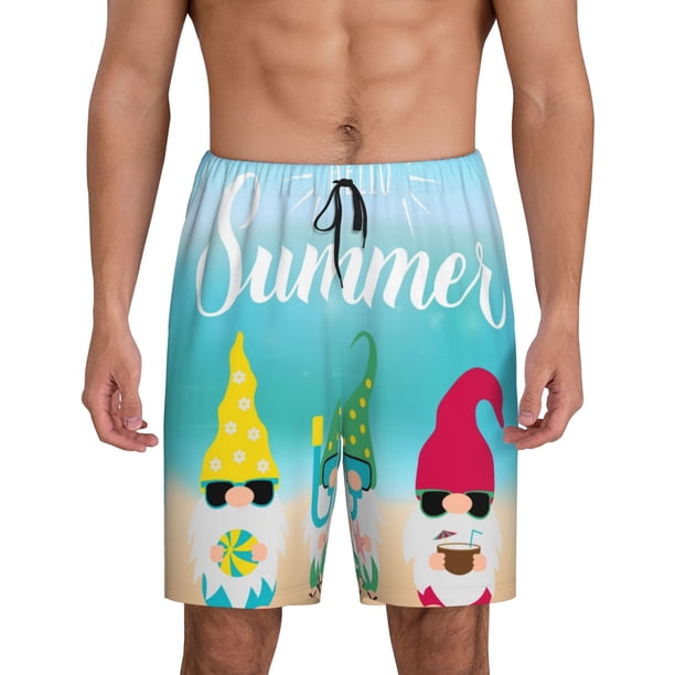 Balery Hello Summer Gnome 1 Pantalones cortos de pijama de punto de algodón para hombre con cinturilla y bolsillos-Medium