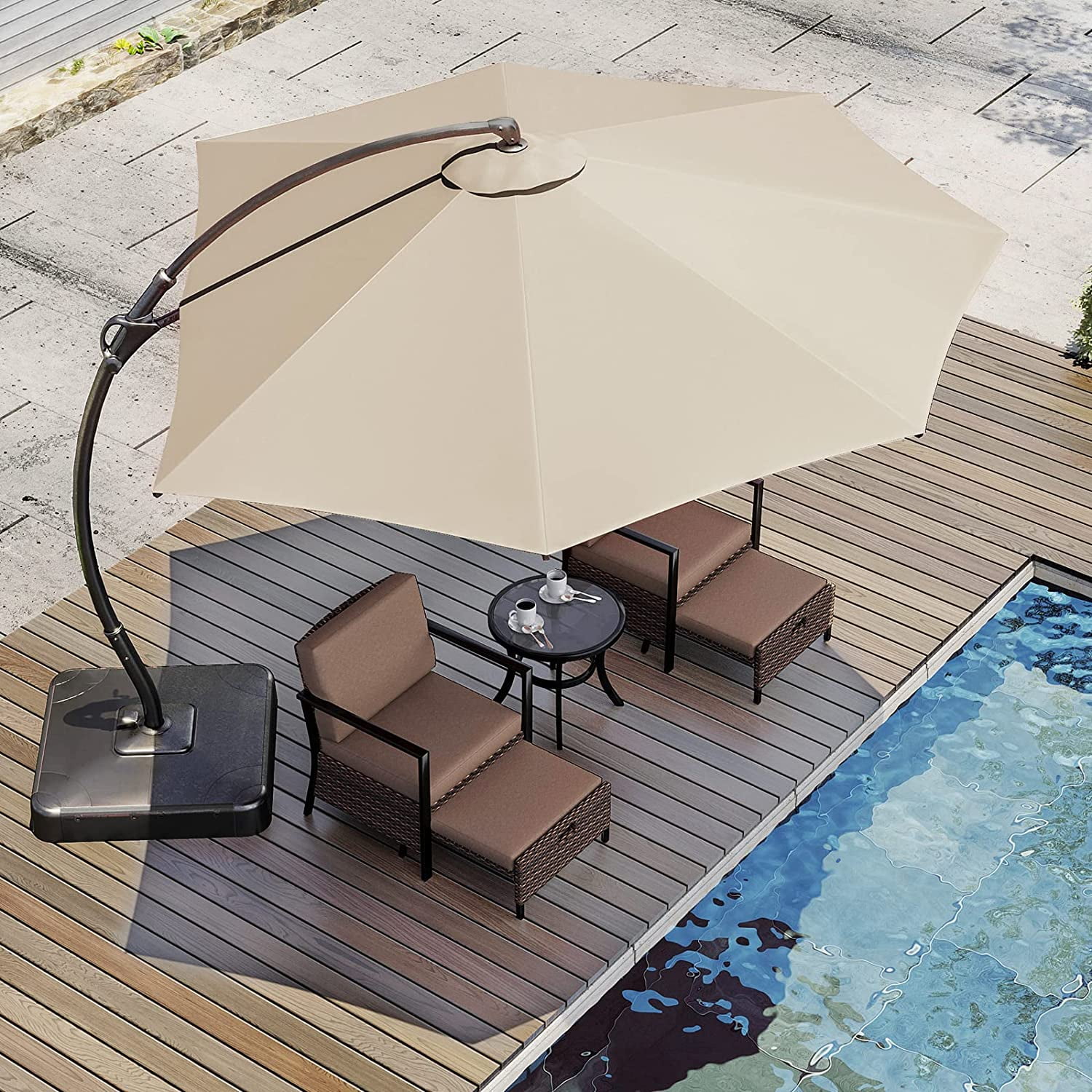 LAUSAINT HOME 12Ft Curvy Aluminum Offset Cantilever Umbrella, Upgraded