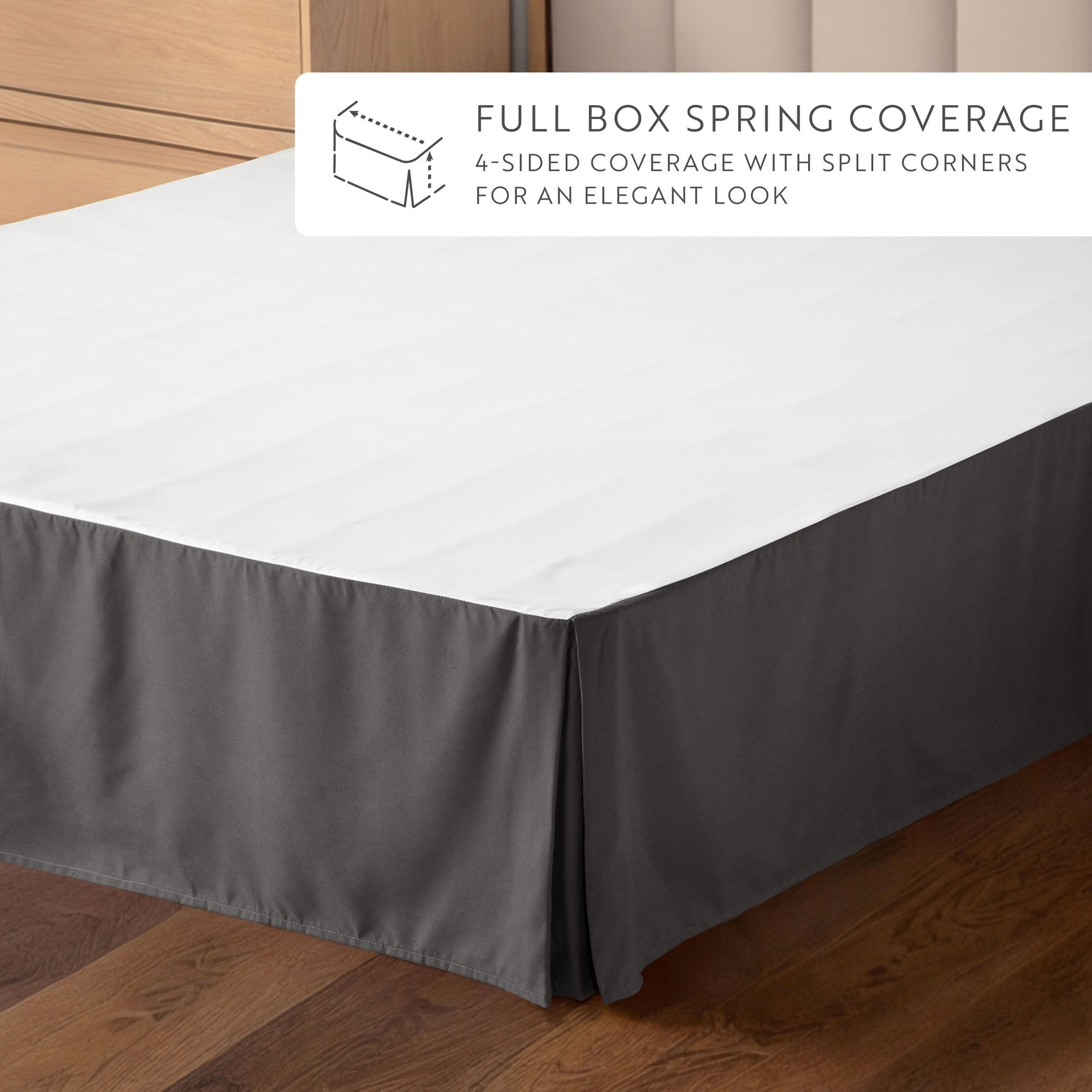 Noble Linens Gray Pleated Dust Ruffle Bed Skirt, Twin-XL