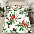 thumbnail image 2 of Manfei Merry Christmas Twin Sheet Sets for Kids, Cartoon Robin Bird Twin Fitted Sheet, Jungle Leaf Plant Flat Sheet, Lightweight Room Decor, 3-Piece, 2 of 7