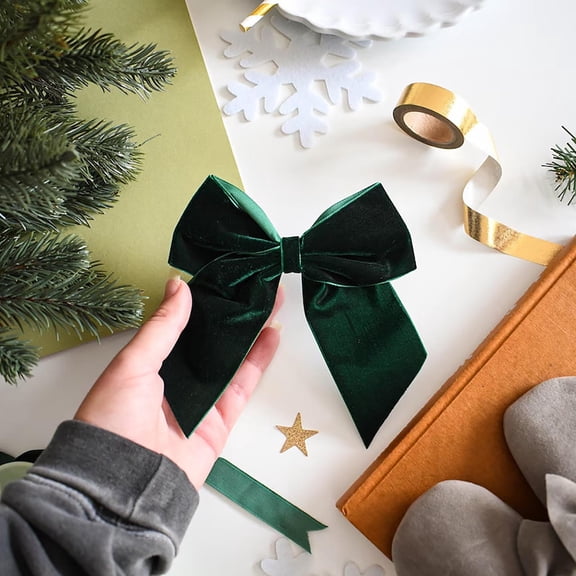 sruoe Christmas Bows, Christmas Tree Topper Bow, Wreath Bows Xmas Ornaments, Christmas Tree Accessories, Indoor Outdoor Hoiday Decor, Long Streamer Ribbon for Farmhouse Christmas Decoration, Green