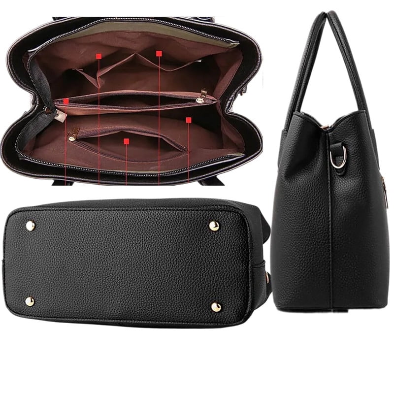 Women’s Large PU Leather Tote Handbag with Removable Shoulder Strap, Roomy Satchel Purse with Multiple Pockets for Work & Travel, 11.8×5.1×8.3 inches(Black)