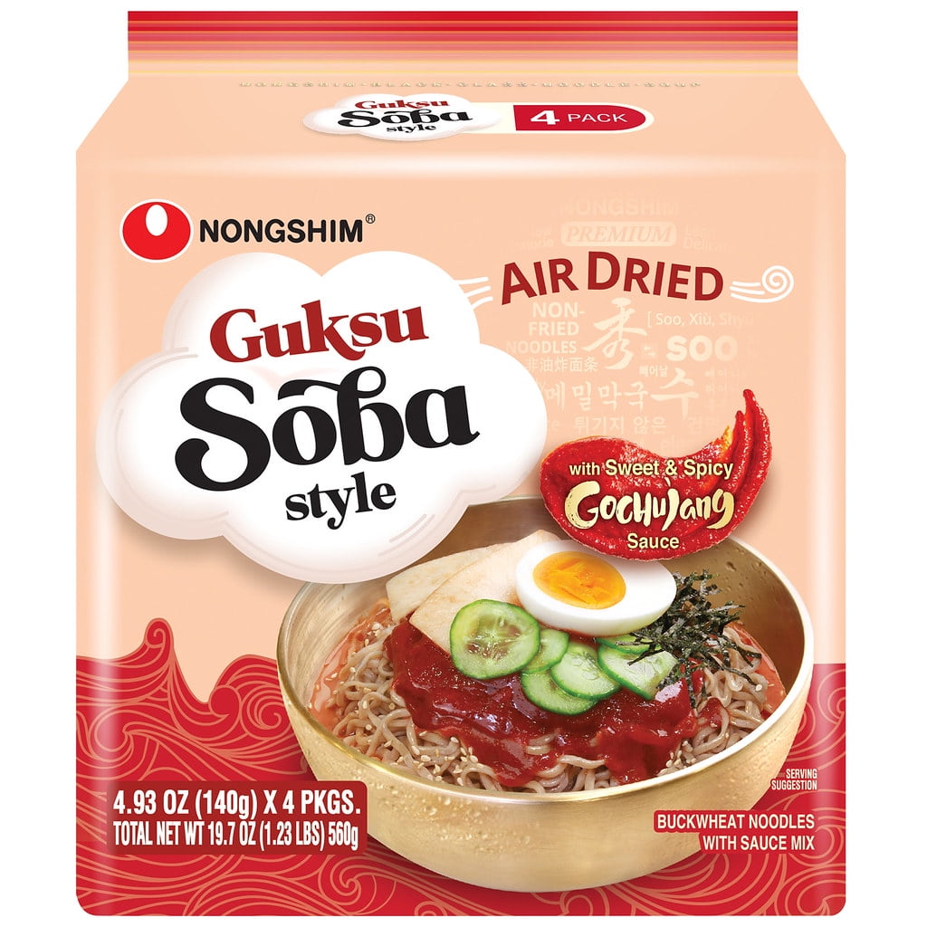 Nongshim Guksu Soba Style Spicy Gochujang Ramyun Ramen Noodle Soup Pack, 4.93oz X 4 Count