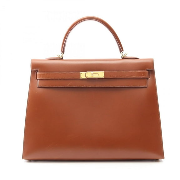 Pre-Owned Hermes Hermès Kelly 35 handbag in box calf leather, brown, for women (Fair)