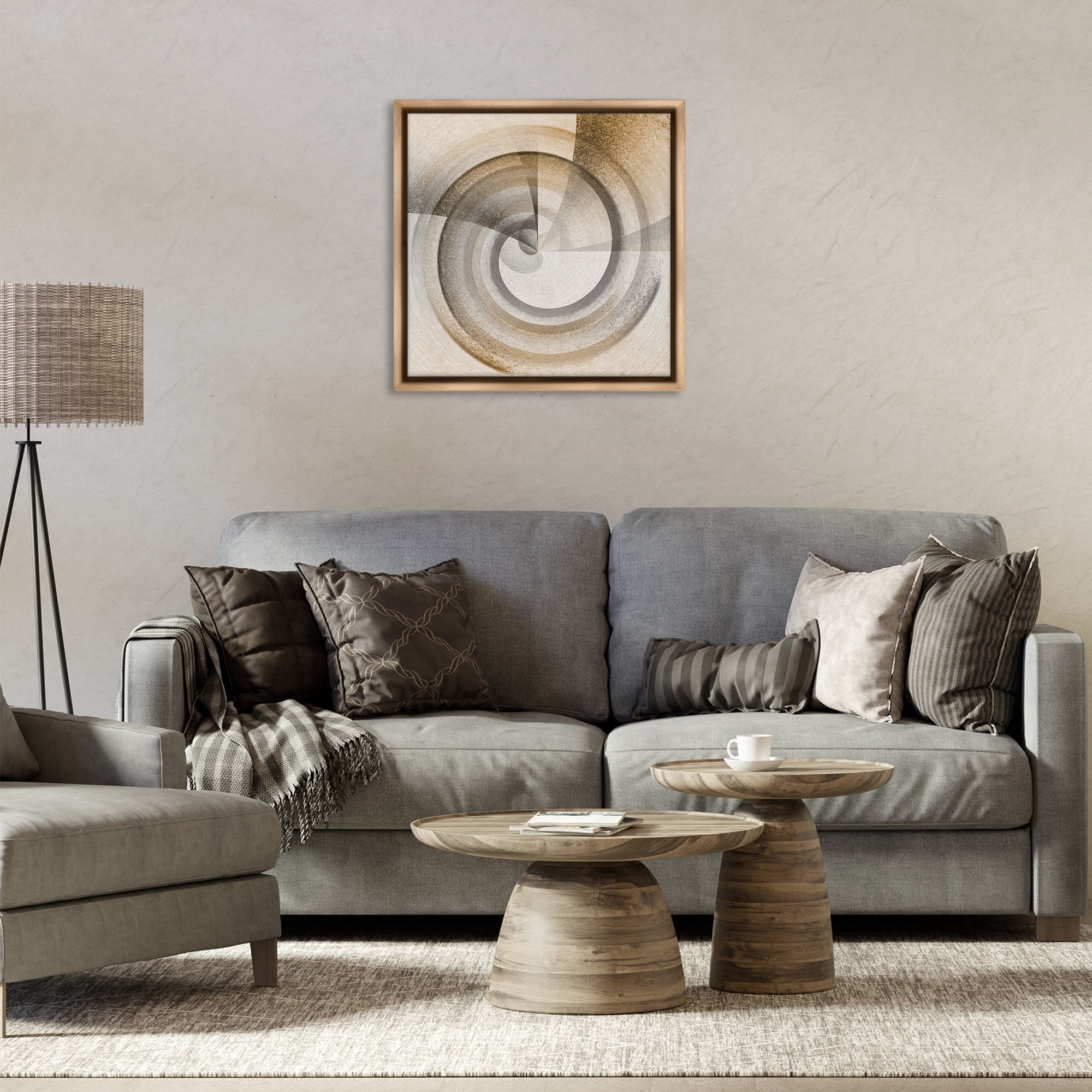 Stupell Industries Spinning Centric Circle Abstract Painting Brown Floater Framed Canvas Art Print Wall Art, 25 x 25