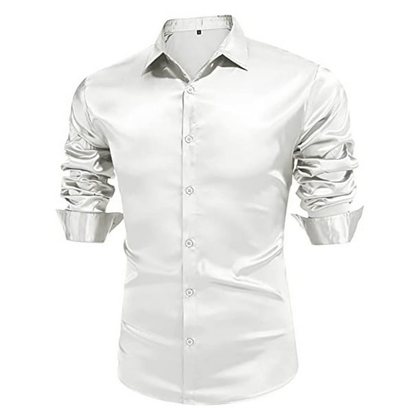 Camisa brillante de manga larga vintage disco de los años 70 para hombre - Top retro informal
