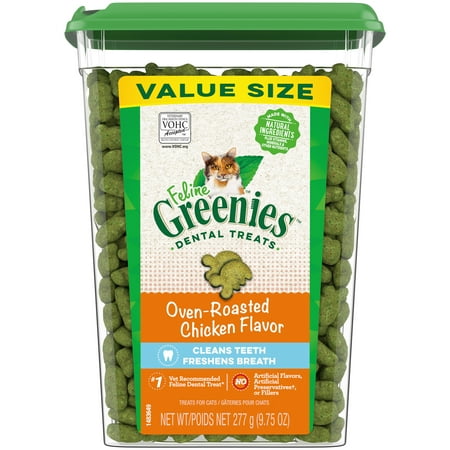 UPC: 0642863111327 | FELINE GREENIES Adult Natural Dental Care Cat Treats  Oven Roasted Chicken Flavor  9.75 oz. Tub