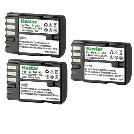 Kastar D-Li90 Battery 3-Pack Replacement for Pentax K-1, K-01, K-3, K-3 II, Pentax K-3 Mark III, K-5 K5, K-5 II, K-5 IIs, K-7 K7, Pentax 645D, 645Z IR, K-01, K-1, K-3 II, K-5 II, K-7 II DSLR Camera