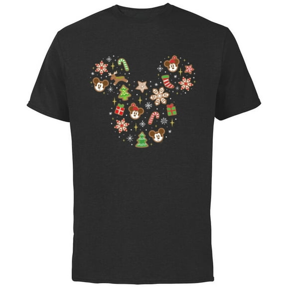 Disney Mickey & Minnie Head Gingerbread Christmas Holiday - Short Sleeve Cotton T-Shirt for Adults - Customized-Black