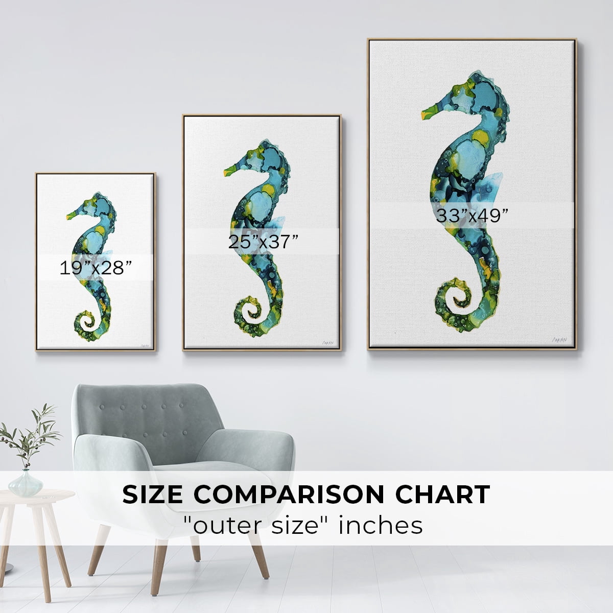 Seahorse Framed Premium Gallery Wrapped Canvas - Ready to Hang - 17 x 25 - Natural Wood Floating Frame