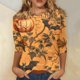 thumbnail image 2 of Camisa de cuello redondo con mangas 3/4 y temática de Halloween para mujer, con estampado de telaraña y murciélago, cómoda y elegante, 2 of 5