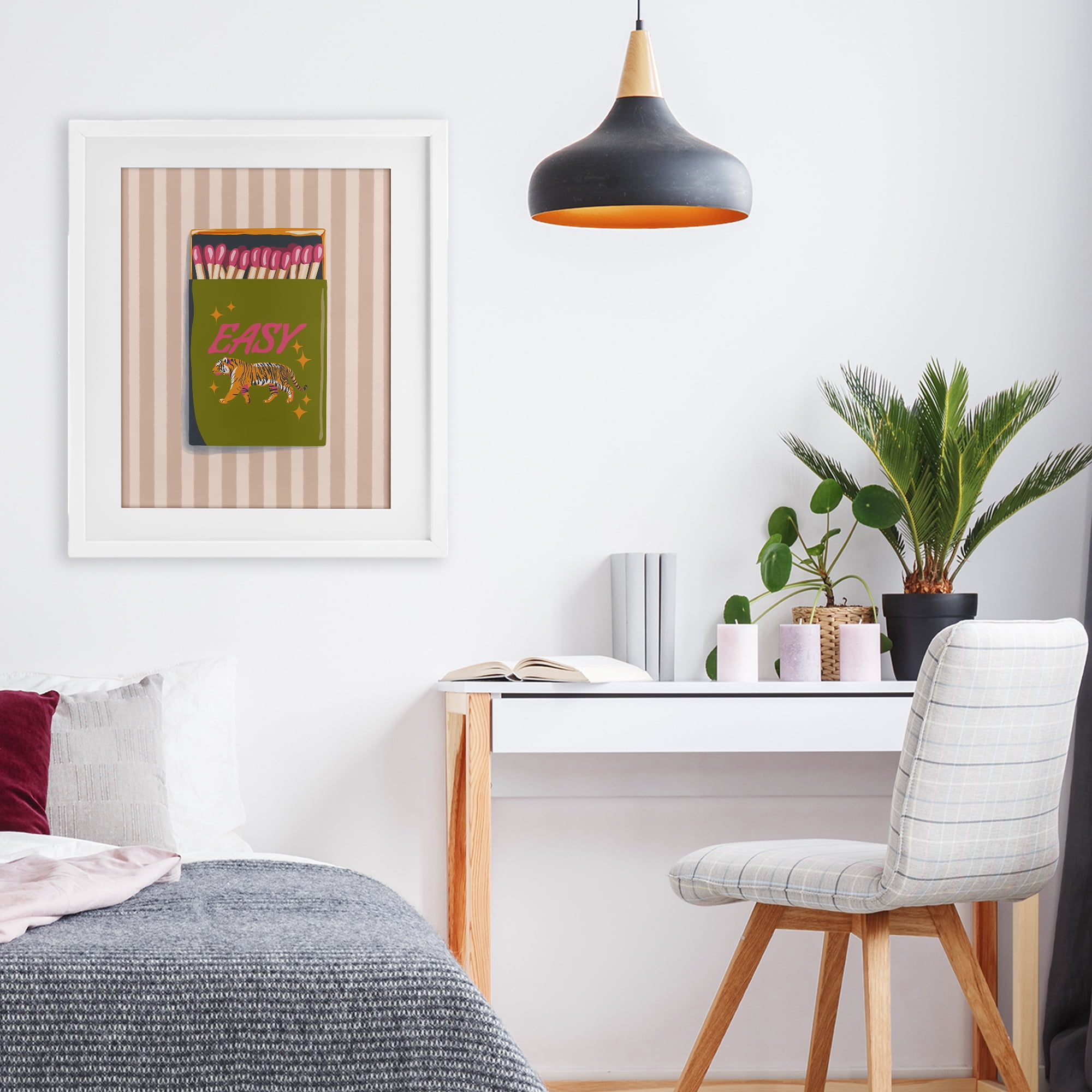 Easy Tiger Retro Matches White Framed Print Under Glass, design by Elyse Anastacia