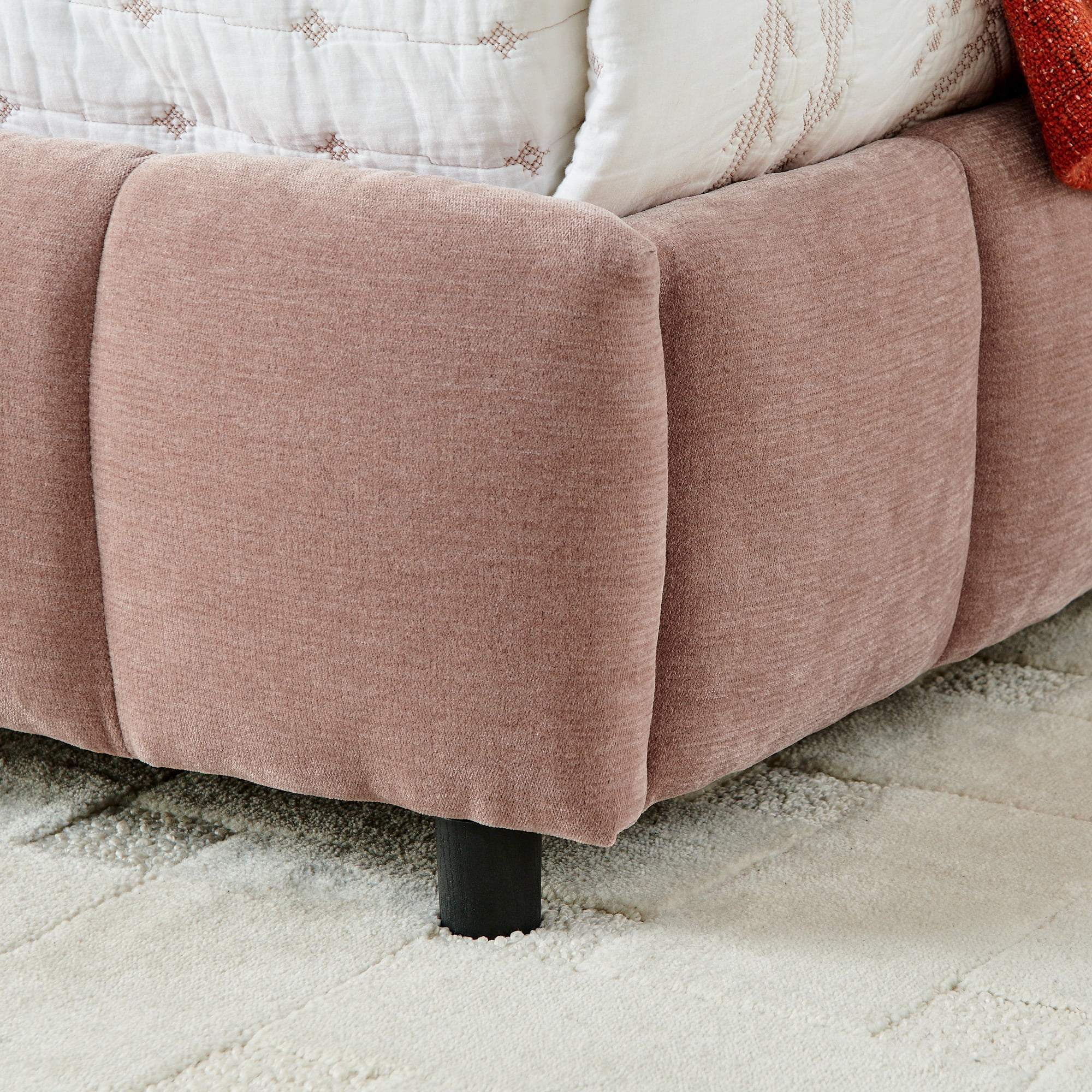 Harper & Bright Designs King Size Upholstered Bed Frame with Storage Drawers, Chenille Platform Bed with Headboard and Solid Frame for Bedroom, Pink