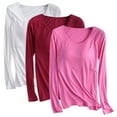 thumbnail image 2 of ATOYSOY Women's Crew Neck Sweatshirts Outwear 3 Pack Slim Basic Tops Retro Casual Cotton Shirts Long Sleeve Tees Fall Winter Fashion Solid Color Padded Pullover Pink L, 2 of 3